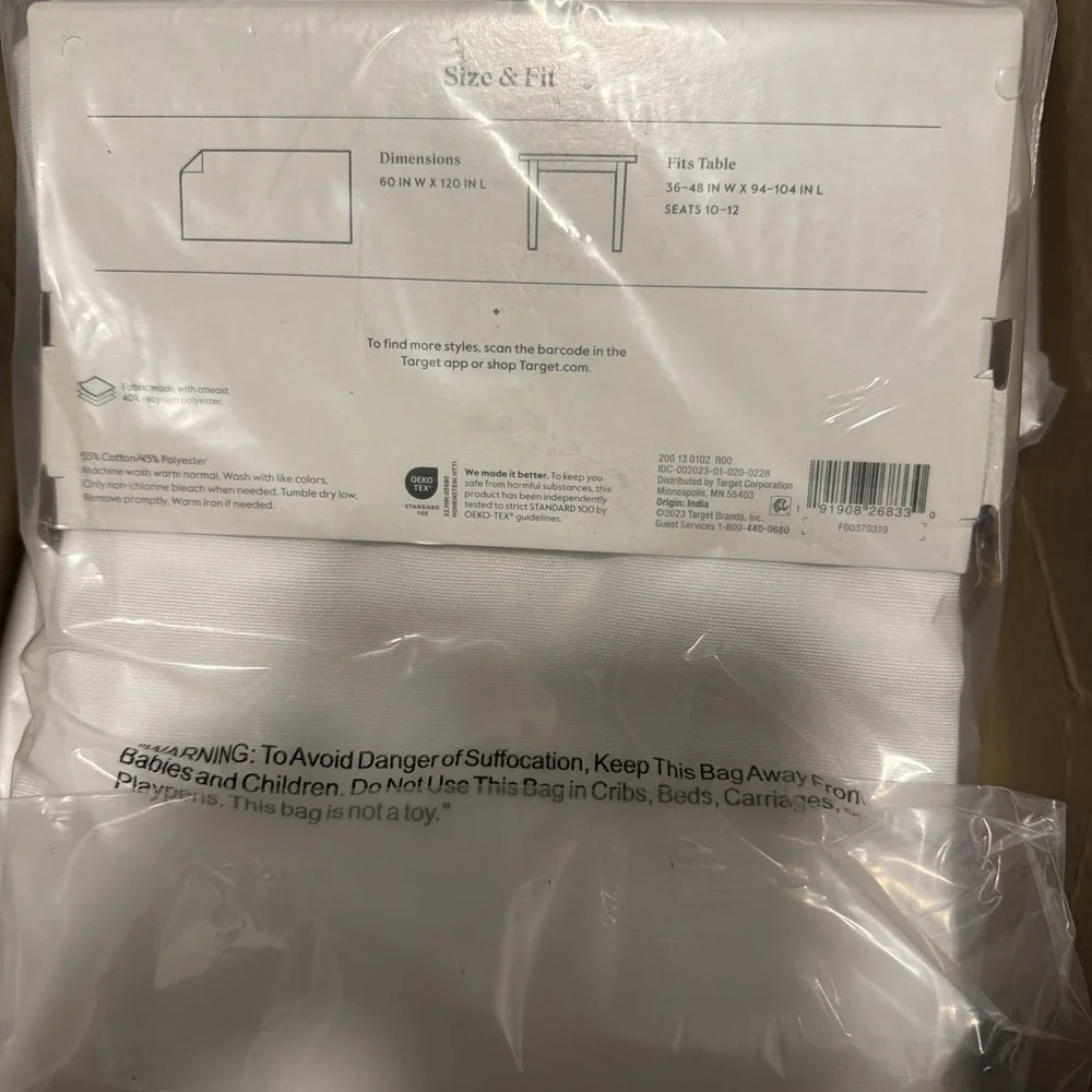 Threshold White Rectangular Tablecloth 60x120 Seats 10-12 Cotton Blend NEW